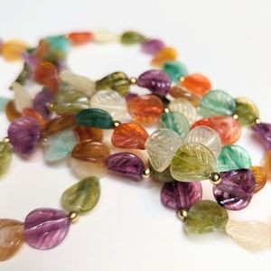 Vintage Lucite Necklace Multi Color Leaves & Gold Beads